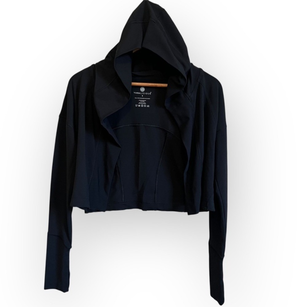 Yogalicious Black Cropped‎ Hoodie S Soft Stretch Athleisure Activewear Gym Top